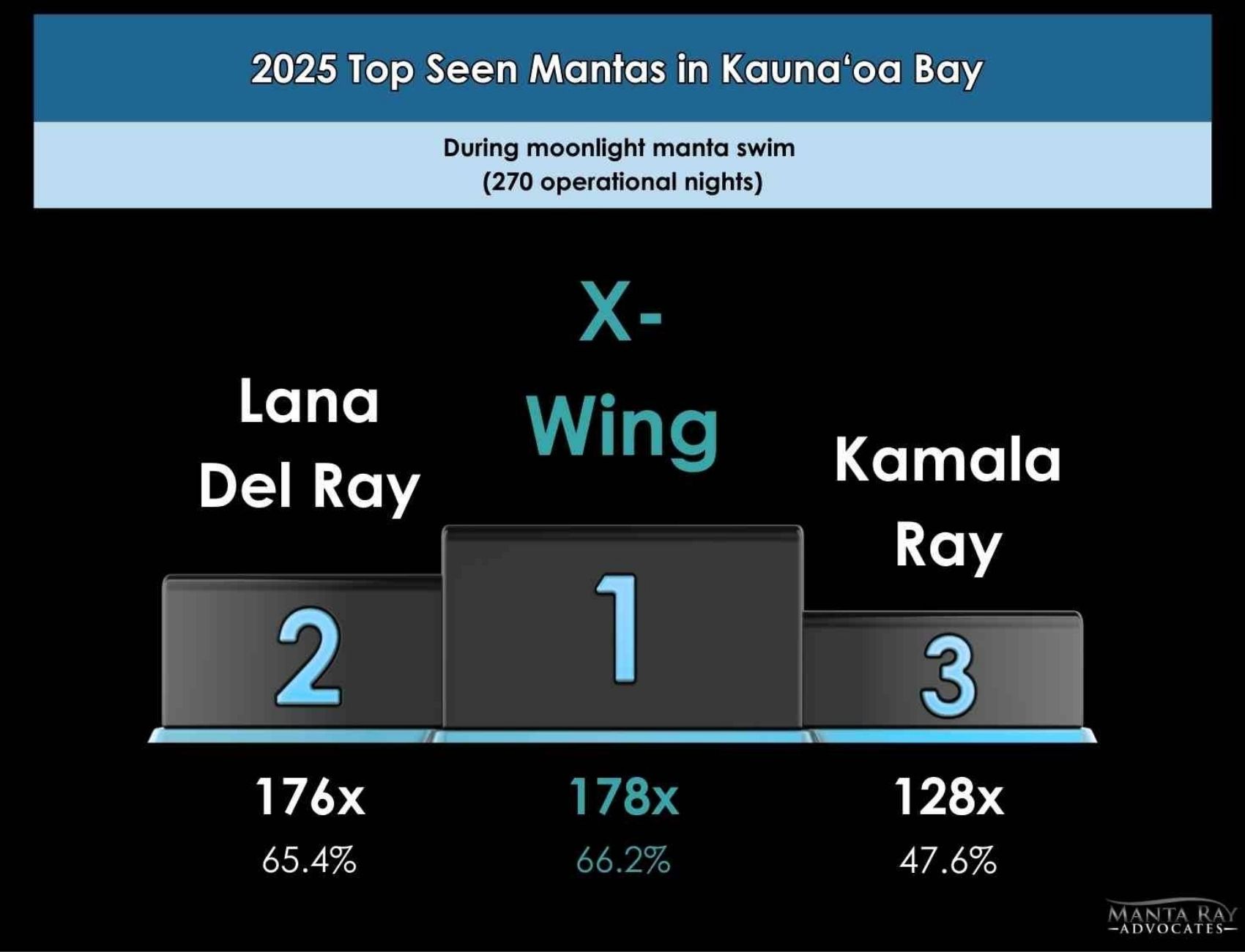 manta ray tour statistics at Kauna’oa Bay